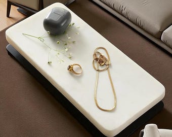 Handmade White Marble Tray: Vanity Organizer, Kitchen Serving Platter
