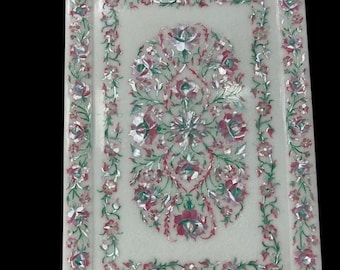 White Marble Tray: Mother of Pearl Inlay, Decorative Serving Tray