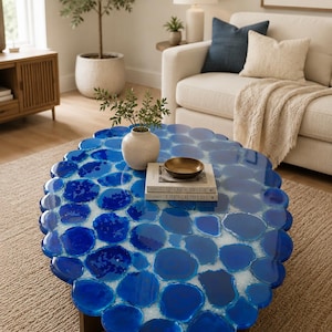 Blue Agate Stone Dining Table Handmade Luxury Gemstone Modern Furniture Custom Room Decors