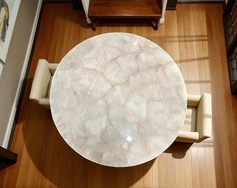 ハンドメイドホワイトクォーツコーヒーテーブル：ラウンド
