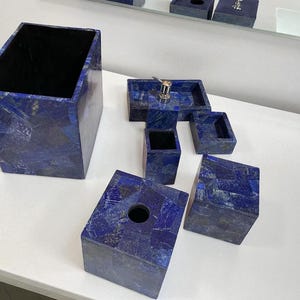 Luxury Lapis Lazuli Bathroom Set: 7-Piece Gemstone Bath Decor