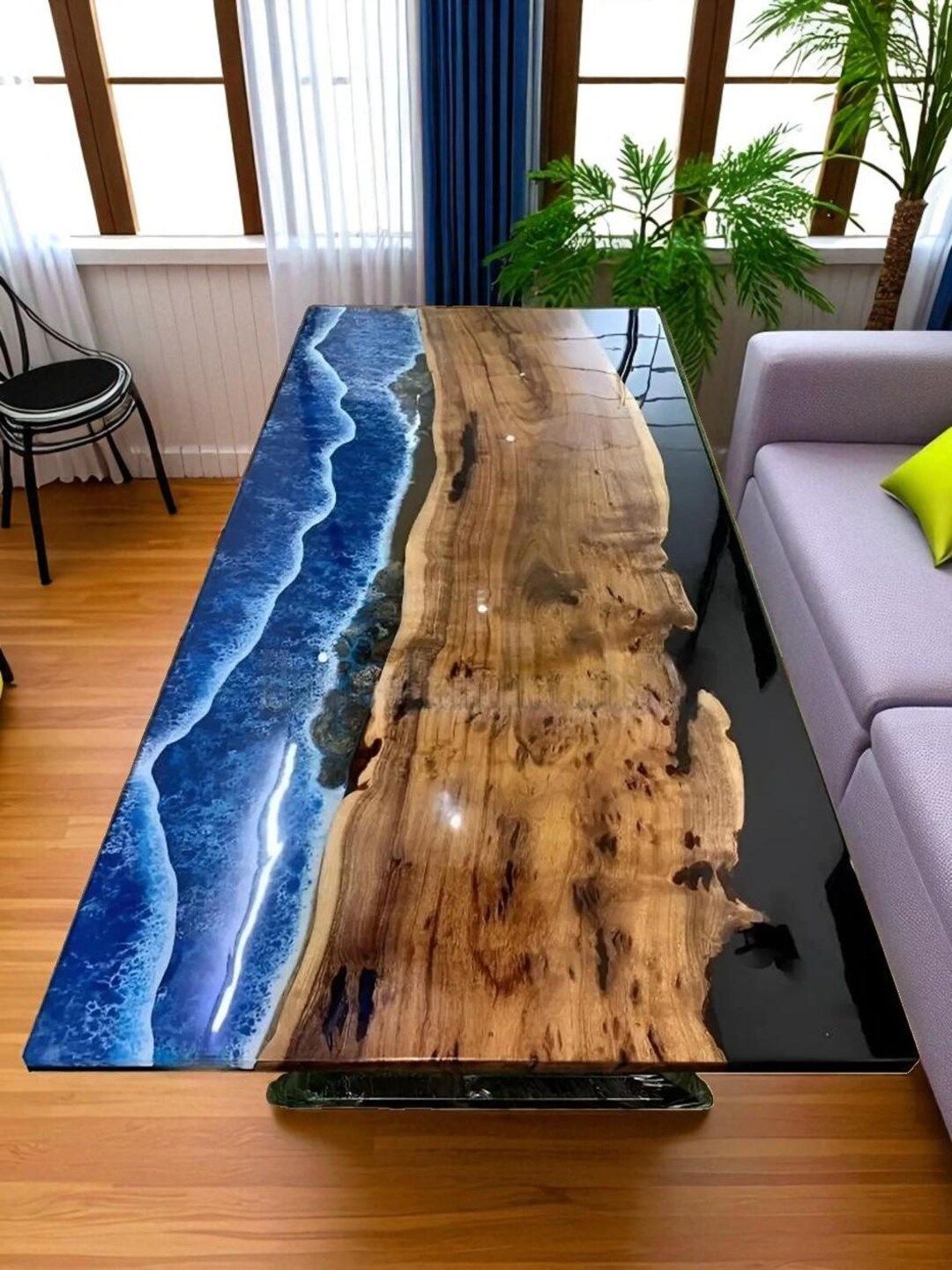 Ocean Wave Epoxy Resin Dining Table: Handmade Acacia Wood Live Edge - Etsy