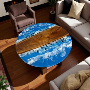 Ocean Wave-koffietafel epoxyhars: acaciahout levende rand