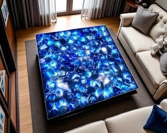 Mesa de centro de ágata azul: arte de mosaico de piedras preciosas de lujo