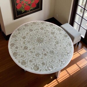 white round marble inlay coffee table mop stone floral marquetry arts table