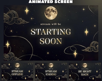 Sovrapposizione per schermo Moonlit Grace Stream, cielo notturno con stelle dorate, kit di sovrapposizioni blu navy e oro celestiali, alta qualità, design notturno profondo, stelle scintillanti