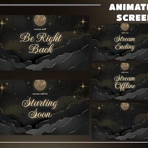 Lunar Goldscape Stream Screen Overlay for Streamers – Fully Animated, Dark Gold Screen, Moonlight Twitch Overlay, Celestial Overlay Design