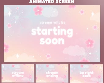 Sakura Glow Stream Screen Overlay for Streamers – Fully Animated, Pastel Pink Blue Vtuber, Cherry Blossom Screen, Soft Cloud, Kawaii Design