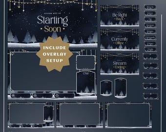 Snowlight Night Stream Overlay for Streamers – Fully Animated + Setup Included, Starry Winter Twitch, Elegant Stream, Holiday Design Vtuber