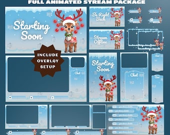 Christmas Reindeer Character Stream Overlay Bundle – Vertical Overlay + Fully Animated, Christmas Twitch, Reindeer Winter Stream Vtuber