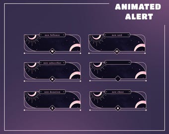 Starlight Stream Alerts Overlay, Cosmic Twitch Graphics, Celestial Moon Theme, Mystical Night Stream Alert Overlay, Animated Stream Alert