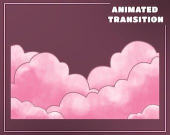 Transizione del flusso di nuvole rosa, sovrapposizione stellata, transizione del flusso di nuvole rosa tenue, transizione della scena OBS animata, tema di nuvole rosa sognanti