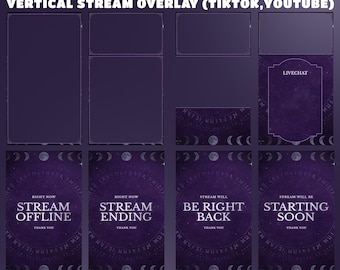 Moon Circle TikTok Stream Overlay Pack - Vollanimiertes, lila schwarzes vertikales animiertes Paket, Ritualkreis Vtuber, Konstellations-Overlay