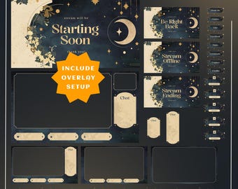 Golden Starfield Stream Overlay for Streamers – Fully Animated + Setup Included, Midnight Sky Overlay, Gold Accents, Moon And Stars Overlay