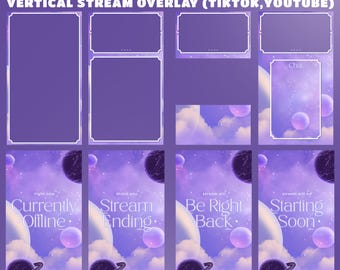 Planet TikTok Stream Overlay Pack – Fully Animated, Purple Galaxy Vertical Animated Package, Moon And Planet, Ethereal Clouds, Sparkle Theme