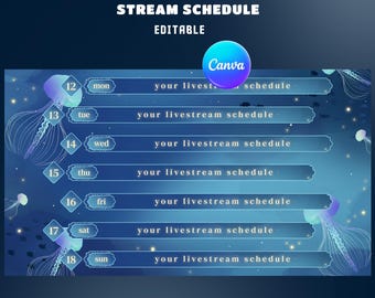Ocean Lights Stream Schedule Overlay, Editable Canva, Stream Planner Design, Sea Life Theme,  Aquarium Inspired, Elegant Marine Design