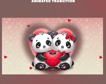 Sovrapposizione di transizione per lo streaming di Sweet Valentine per gli streamer: completamente animata, transizione di San Valentino, sovrapposizione in stile panda anime, fiori romantici