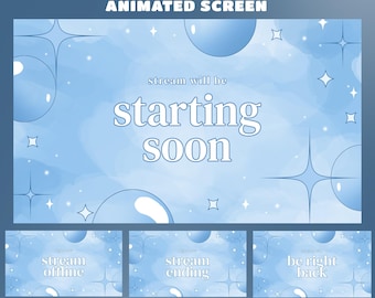 Sovrapposizione per schermo di streaming con bolle di cielo, kit di sovrapposizioni estetiche da sogno con stelle per Twitch, blu tenue, stelle scintillanti, sfumatura delicata, forme fluttuanti, bagliore