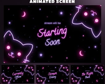 Neon Cat Stream Screen Overlay, Upgrade Your Stream Instantly, Look Professional Without Effort, Extra Decorative Elements, Organized files