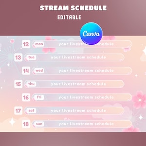 Superposition du programme Sakura Glow Stream pour les streamers, toile modifiable : programme Twitch pastel, programme pétale Sakura, dégradé pastel, SoftCloud