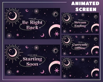 Starlight Stream Overlay, Purple Pink Moon, Celestial Animated Stream Screen, Mystic Night Sky Animated Stream Overlay, Cosmic Moon Animated