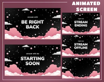 Sovrapposizione di flusso di luce stellare rosa, schermo galassia pastello, schermi di flusso animati di nuvole rosa carine, flusso animato di nuvole rosa da sogno su Twitch
