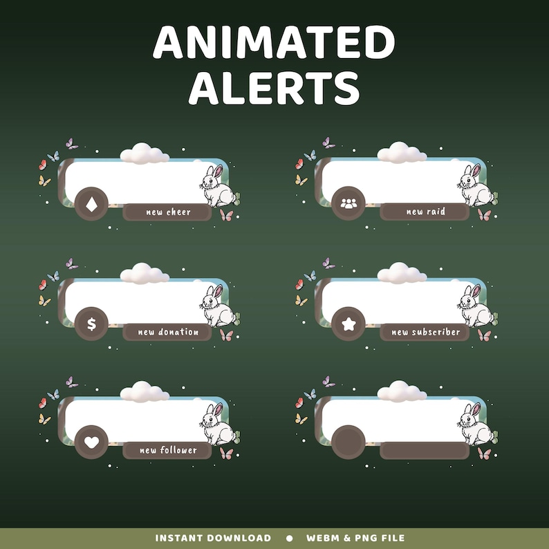 Bunny Meadow Animated Cute Lofi Stream Alert Overlay for Twitch, Forest ...