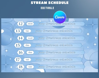 Sky Bubbles Stream Schedule Overlay, Stream Branding, Soft Stream Design, Editable Canva, Stream Planner Design, Dreamy Blue, Glow Effect