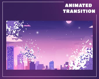Moonlit Metropolis Stream Transition Overlay for Streamers – Fully Animated, City Scape Transition, Night City Transition, Cloudy Overlay