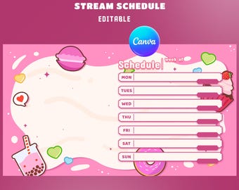 Pink Cupcake Stream Schedule Overlay, Editable Canva, Lemon Yellow, Dessert Lovers, Girly Gaming Setup, Cream Frosting, Bakery Treat Icons