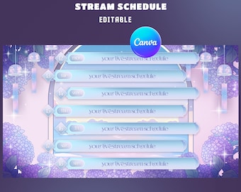 Hydrangea Haven Stream Schedule Overlay, Editable Canva, Princess Inspired, Enchanted Kingdom, Romantic Landscape, Anime inspired colors