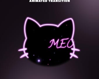 Neon Cat Stream Transition Overlay for Streamers Fully Animated, OBS Streamlab Setup Ready, Soft Neon Moonlight Floating, Tiny Stars Slowly