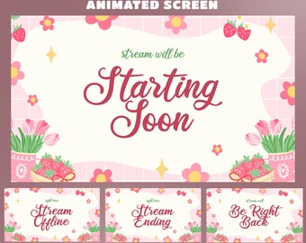 Berry Garden Stream Screen Overlay, Blooming Tulips Twitch, Floral Arrangement, Spring Flowers, Golden Sparkles, Magical Glow, Blush Pink