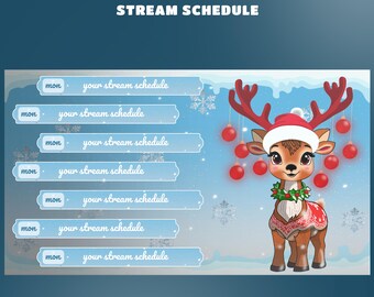 Christmas Reindeer Character Stream Schedule Overlay for Streamers – Pastel Twitch Schedule, Reindeer Design, Christmas And Winter Overlay