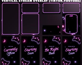 Neon Cat TikTok Stream Overlay, Floating Star Particles, Smooth Loop Animation, Beginner Friendly Setup, Organized Folders, Neon sparkle