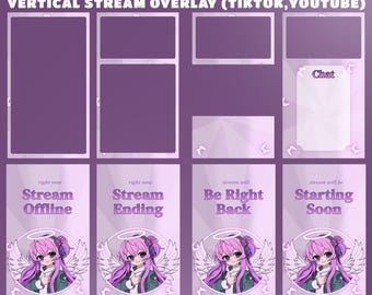 Angel Vibes TikTok Stream Overlay Pack - Vollanimiertes, lila vertikales animiertes Paket, Anime Angel Overlay für TikTok Live Studio & OBS