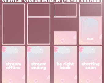 Sakura Glow TikTok Stream Overlay Pack – Fully Animated, Sakura Petals Theme, Soft Pink Gradient, Cloudy Vertical Theme, Soft Sparkle Design