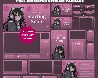 Pink Melody Stream Overlay Bundle Vertical Overlay Fully Animated, Stream Schedule, TikTok Overlay, Anime Girl Twitch, Pink Heart Valentine