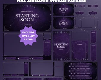 Moon Circle Stream Overlay Bundle Vertical Overlay Fully Animated, Stream Schedule, TikTok Overlay, Purple Arcane Circle, Stardust Magic