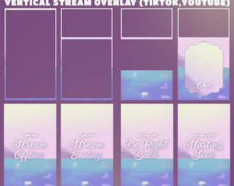 Sparkle Lake TikTok Stream Overlay Pack – Fully Animated, Purple And Blue Vertical Animated Package, Dreamy Lake View, Glowing Stars Effect