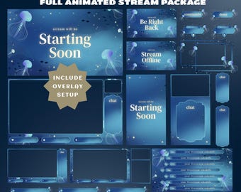 Ocean Lights Stream Overlay Bundle Vertical Overlay Fully Animated, Jellyfish Stream Overlay, Blue Underwater Twitch, Marine Theme Overlay