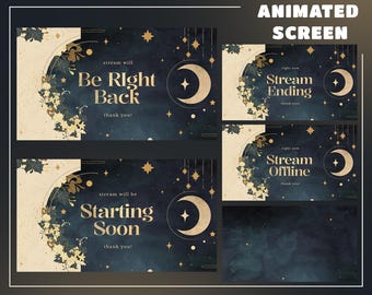Golden Starfield Stream Screen Overlay for Streamers – Fully Animated, Midnight Sky , Celestial Moon, Elegant, Celestial Vintage Twitch