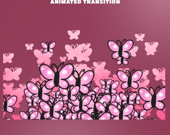 Sovrapposizione di transizione Pink Blossom Love Stream per streamer: completamente animata, transizione coniglietto carino, sovrapposizione cuore farfalla, tema rosa bianco