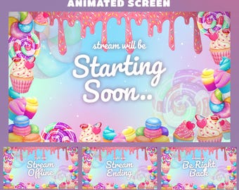 Candy Wonderland Stream Screen Overlay, Bakery Inspired Elements, Rainbow Sweet Accents, Pink Candy Aesthetic, Baby Blue Gradient Design