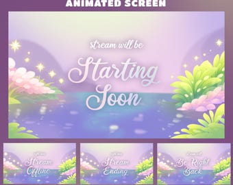 Sparkle Lake Stream Screen Overlay for Streamers – Fully Animated, Pastel Purple  Blue Vtuber, Dreamy Lake View, Glowing Stars Plants Effect