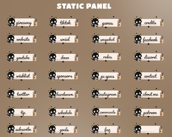 Cozy Whiskers Stream Panel Overlay, Black Cat Theme, Handmade Scrapbook Style, Soft Brown Accents, Handwritten Label Style, Star Decorations