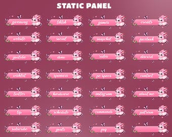 Pink Blossom Love Stream Panel Overlay for Streamers – Pastel Twitch Panel, Cute Bunny Panel, Heart And Butterfly, Pink Flower Design
