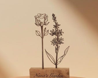 Jardín de flores de nacimiento de madera personalizado: Regalo grabado para mamá, flor de nacimiento de madera para mamá, regalos de Navidad, decoración del hogar, regalo de cumpleaños