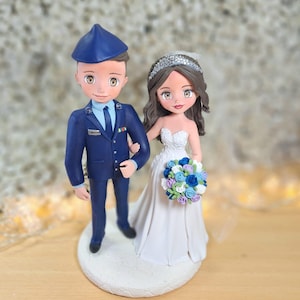 Personalized Military Wedding Cake Topper: Handmade Porcelain Bride & Groom