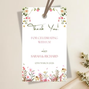 Wildflower Wedding Thank You Tag Printable – Editable Favor Tag Template, Floral Gift Tags, Rustic Wedding Tags, Instant Download